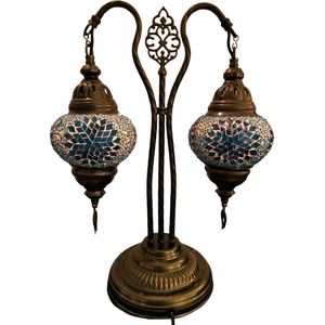Baquey - Mozaïeken lampen - Tafellamp - Handgemaakt - Oosters - Bohemian - Mosaic - Decoratie - Cadeau artikel - Dubbele Lamp - Blue Flake