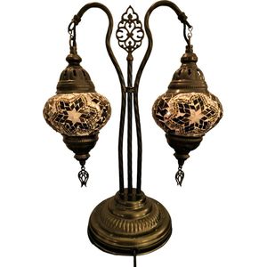 Baquey - Mozaïeken lampen - Tafellamp - Handgemaakt - Oosters - Bohemian - Mosaic - Decoratie - Cadeau artikel - Dubbele lamp - Gold star