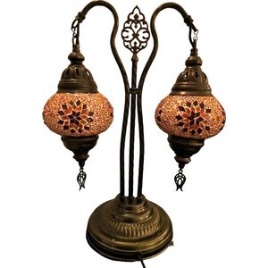 Baquey - Mozaïeken lampen - Tafellamp - Handgemaakt - Oosters - Bohemian - Mosaic - Decoratie - Cadeau artikel - Dubbele Lamp - Red/ Orange Flake
