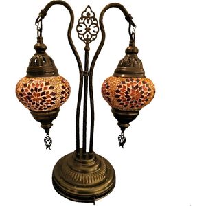 Baquey - Mozaïeken lampen - Tafellamp - Handgemaakt - Oosters - Bohemian - Mosaic - Decoratie - Cadeau artikel - Dubbele Lamp - Red Sun