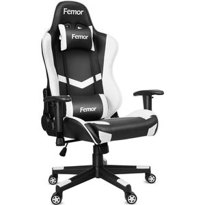 HDJ Femor Gamestoel - Ergonomisch - Gaming stoel - Bureaustoel - Verstelbaar - Comfortabele Zithoogte - Multifunctionele Armleuningen - Gamestoelen - Racing - Gaming Chair - Max Gewicht 200 kg - Zwart/Wit