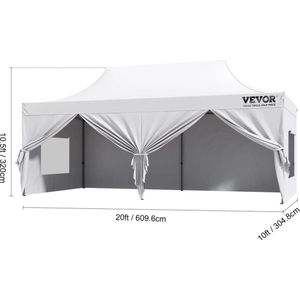 KOSMOS - Vevor - Partytent - Paviljoen - 6x3 m - Zijwanden - Easy Up - Opvouwbaar - Waterdicht - Draagtas met Wieltjes - Wit