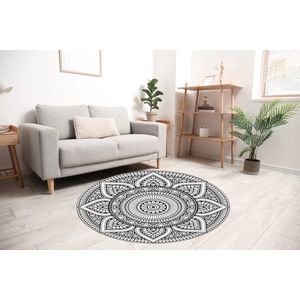 Vloerkleed vinyl rond | Mandala zwart/wit | 195 cm Rond | Onze materialen zijn PVC vrij en hygienisch