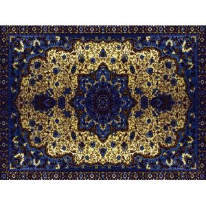 Vloerkleed vinyl | Persia Blauw/Goud | 195x195 cm | Ontdek het Persia Blauw/Goud vloerkleed: stijlvol, duurzaam en perfect voor gezinnen. Voeg elegantie toe aan je interieur met eco-vriendelijke materialen. Maak je huis gezellig!