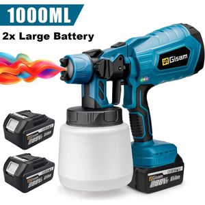 Gran Vida® - Elektrisch Spuitpistool - HVLP - Draadloos - Verfspuit voor Auto's, Meubels en Meer - Inclusief 2 Grote Batterijen - 1000ml - Blauw