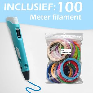 3D Pen - Volledig Starterspakket - Teken Pen met Tempratuur controle - 3d-pennen Starterkit met 23 kleuren vullingen / filament XXL Set 100m - Blauw