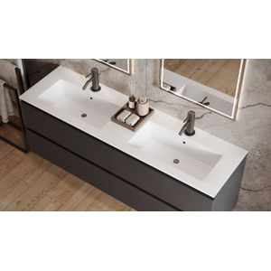 Saniclear - Cosmos - Wastafel - Mat Wit - Dubbel 160x46cm met Kraangaten