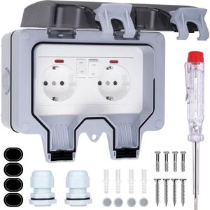 Dailysuppliess Buitenstopcontact - Buitenstopcontacten Waterdicht - Tuincontactdoos - Grijs