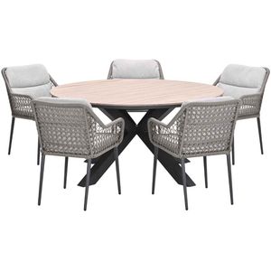Garden Impressions Pemba tuinset 6-delig - Tulli tuintafel Ø148x75 cm - light teak vironwood