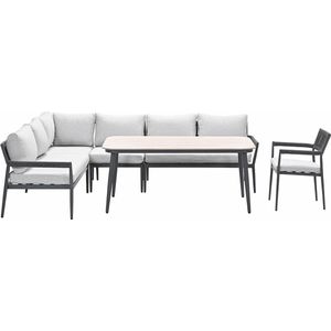 GARDEN IMPRESSIONS Tineo - 6 delige Loungediningset - Valley Sand Kussens - Aluminium - Rope