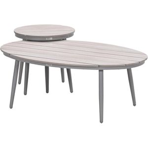 Garden Impressions - Lucas Bijzettafels - Taupe - Teak Look - Ø50x48 cm & 120x75x45 cm
