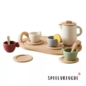 KENANLAN Houten Theeservies Speelgoed – 14-delige Theeparty Set Voor Kinderen, Met Dienblad, Kopjes, Lepels En Cupcakes, Ideaal Voor Rollenspel (vanaf 3 Jaar)
