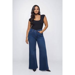 Fox Factor - High Waist Wide Leg Jeans - Medium Blue Denim