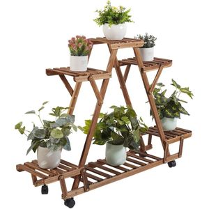 Plantenrek - Planten tafel- Hout - Met opslag - Driehoekig - Op Wielen