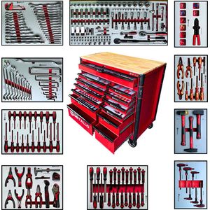 Metallo Jumbo Pro 13 Lades Werkplaatswagen met Houten Werkblad Gereedschapswagen Gereedschapskar Gereedschapskist