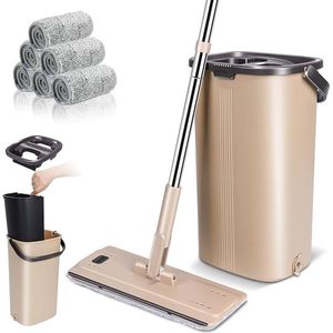 Stellar Dweilmop Set met Emmer - Dweilmop met Uitwringfunctie - 2-in-1 Vloerwisser - Platte Dweil Vloerwisserset - Met 6 microvezelpads - Dweil - Mop