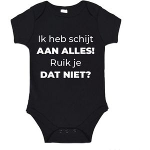 Soft Touch Rompertje (zwart) met witte Tekst - Ik heb schijt aan alles! Ruik je dat niet? | Baby rompertje met leuke tekst | | kraamcadeau | 0 tot 3 maanden | GRATIS verzending