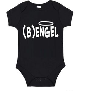 Soft Touch Rompertje (zwart) met witte Tekst - Bengel | Baby rompertje met leuke tekst | | kraamcadeau | 0 tot 3 maanden | GRATIS verzending