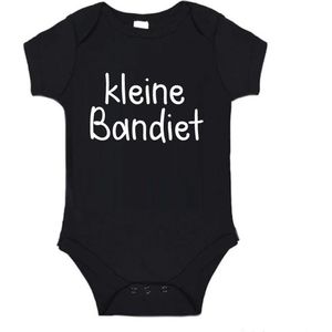 Soft Touch Rompertje (zwart) met witte Tekst - Kleine bandiet | Baby rompertje met leuke tekst | | kraamcadeau | 0 tot 3 maanden | GRATIS verzending
