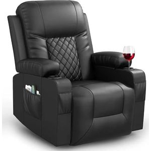 Massage Stoel - Fauteuil - Warmtefunctie - 3 Massage Standen - Zwart - Leer - Afstandsbediening