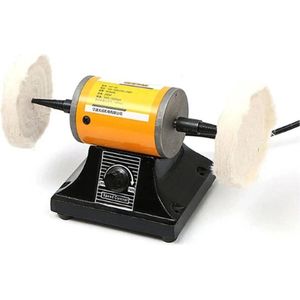 Polijstmachine - Waxmachine - Verstelbaar - Mini Polijstmachine - Draaibank Polijstmachine - Polijst Pads - Wax Pads - Inclusief: 2x Polijstpads - Motor - 230V - 200W - Geel - Allsome