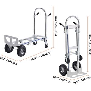 Aluminium opvouwbare steekwagen - Inklapbare kar - Festival kar - 365 kg - Transport - magazijn - 2 in 1 model