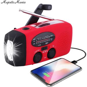 Majesticmania Draagbare Noodradio - Powerbank 2000 mAh - Zaklamp - Solar Opwindbaar - Powerbank Zonneenergie - USB-C Kabel - Noodpakket - Powerbanks - Rood