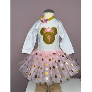 Verjaardag set-verjaardag outfit meisje-verjaardag kleedje-muizen set-minnie-cakesmash meisje-fotoshoot-themafeest-verjaardag jurk-tutu stippen-eerste verjaardag-1 jaar-set Kelly (mt 80)