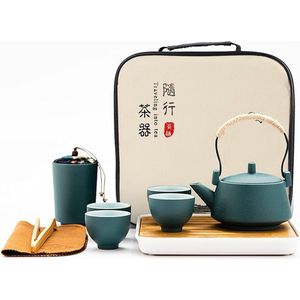 Japanse groene theeservies voor volwassenen, Chinese keramische theesets, draagbare Kung Fu theeservies met bamboe dienblad
