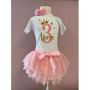 Verjaardagjurk 3 jaar-verjaardag setje meisje-tutu roze-derde verjaardag-verjaardag kleedje-jarig-feestkleding verjaardag meisje-kinderverjaardag-set Marit (mt 98)
