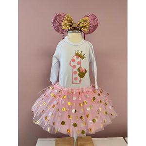 Verjaardag set-verjaardag outfit-verjaardagjurk-1 jaar-eerste verjaardag-1 jaar-tutu stippen-minnie-kinderverjaardag-kleding jarig kind-themafeest-cakesmash-fotoshoot-set Dottie (mt 80)