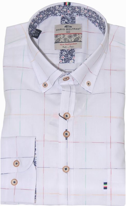 Dario Beltran - Overhemd - Geruit - 100% Katoen - Lange Mouwen - Modern Fit