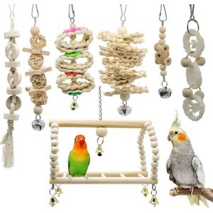 7 Stuks Set Combinatie Papegaai Vogel Speelgoed Hout Artikelen Bijten Huisdier Vogel Speelgoed Voor Papegaai Training Vogel Speelgoed Swing Ball Bell Standi