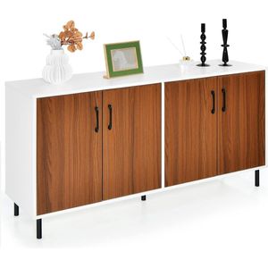 Dressoir 148 x 40 x 75,5 cm, commode met 4 deuren, dressoir kast hout, ideaal voor keuken, woonkamer en slaapkamer