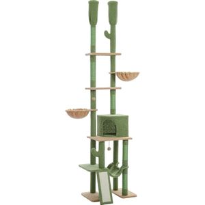 One stop shop - Premium Cactus Kattentoren - Verstelbare 7-Lagen Klimboom - Hangmatten & Appartementen - Hoogte verstelbaar van 216tot285cm - Ultiem Kattenplezier - Groen