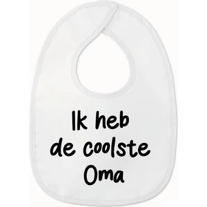 Slabbetje met tekst - Ik heb de coolste oma - Wit/zwart | 100% katoen - Incl. hoogwaardige Klittenband sluiting - Kraamcadeau - Babyshower - Slabber