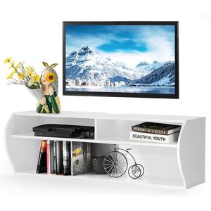 TV kast hangend en vrijstaand, TV kast hout modern, met 3 open vakken, commode voor 32-55 inch televisie, geschikt voor woonkamer en slaapkamer (wit)