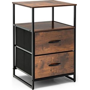 2-Laden Opbergkast, Dressoir Organizer Met Afneembare Stof Laden & Bovenste Plank, Stevig Stalen Frame, Verstelbare Voetsteunen, Dressoir Organizer Eenheid voor Woonkamer, Slaapkamer, Rustiek bruin