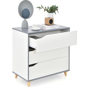 Commode met laden, sideboard hout, ladekast voor slaapkamer & garderobe, wit & grijs, 75 x 42 x 75 cm