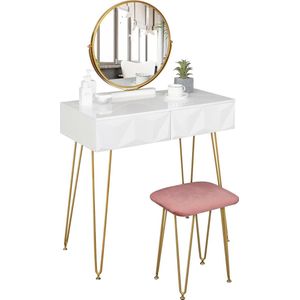 Primero - Luxe kaptafel - Make up tafel - make up tafel met spiegel - Fluwelen kruk - 360° spiegel