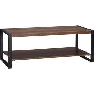 salontafel, bijzettafel met plank, salontafel met metalen frame, banktafel met houteffect, voor woonkamer, kantoor, bruin, 120 x 60 x 45 cm