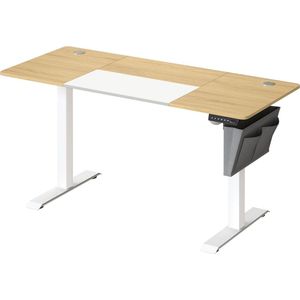 D&B Bureau - Elektrisch Verstelbaar - Kantoor - 140x60 Cm - Kabelgeleiders - Bots Beveiliging - Inclusief Stoffen Opbergzakje - Zit Sta Bureau - Thuiswerken - Geheugenfunctie - Ergonomisch - Kleur Pastelgeel + Wit