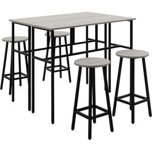 6-delige eetkamerset eetkamerset zitgroep 2 bartafels met 4 stoelen in industrieel design barkrukset staalgrijs+zwart