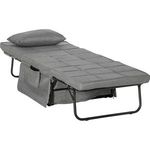 4-in-1 eenpersoonsbed, vouwbed, gastenbed, opvouwbaar reisbedje, fauteuil, voetenbank met 8 cm matras, 5 niveaus in hoogte verstelbaar met stevig stalen frame, grijs 188 x 75 x 38 cm