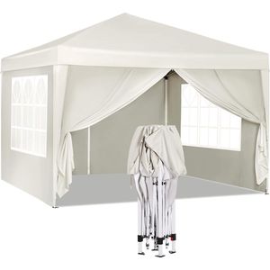 D&B Partytent - Paviljoen - Partytenten - Opvouwbaar - Zonwering - Camping tent - 3 x 3 Meter - Waterdicht - Kleur Beige/Wit
