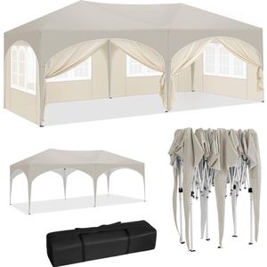 D&B Partytent - Paviljoen - Partytenten - Opvouwbaar - Camping tent - 3 x 6 Meter - Waterdicht - Beige - Afsluitbaar