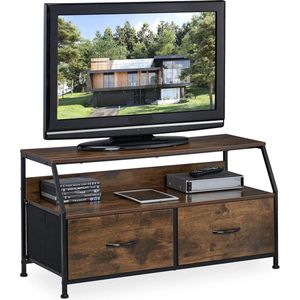 TV meubel, industrieel, HxBxD: 48.5 x 93 x 41.5 cm, metaal, houtlook, 2 lades, lowboard, bruin/zwart