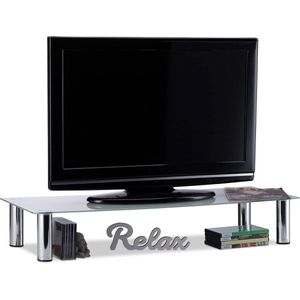 tv-tafel glas, verchroomde tafelpoten van metaal, HxBxD: ca. 17 x 100 x 35 cm, televisie tafel, wit/zilver