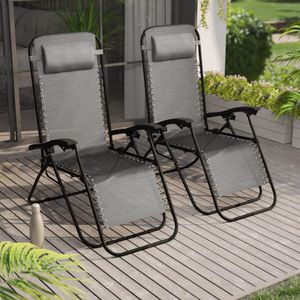 2 Pack Zero Gravity Stoelen Ligstoelen Outdoor Patio Recliner Gewichtloos Voel Zitting Weerbestendig Staal (Grijs)