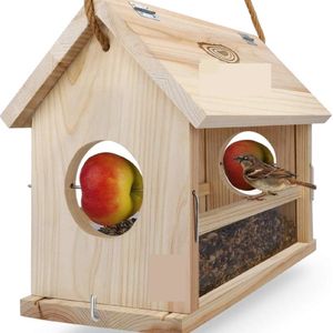 Vogelvoederhuisje - gemaakt van natuurlijk hout, Vogelhuis, Vogelvoeder weerbestendig, soortspecifiek, onbehandeld, Vogelhuisje om in de tuin of op het balkon op te hangen